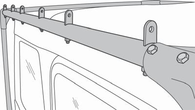 Secure the Rear Cross Bar to each Rear Corner with two (2) M8 x 55mm Hex Head Bolts, M8 Lock Washers. Leave the fasteners loose.