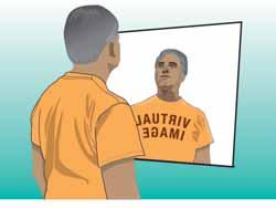 Virtual and real images Seeing your reflection Virtual images A converging lens forms a real image If you stand in front of a flat mirror, your image appears the same distance behind the mirror as