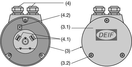 5. Connecting transmitter with screw terminals and cable glands The transmitter is fitted with screw terminals and cable glands. There are 4 screw terminals (4.1) plus 1 ground terminal (4.
