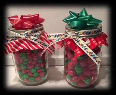 Ribbon Bow Small Material for LId Add Red and Green M&M s to each Jar.