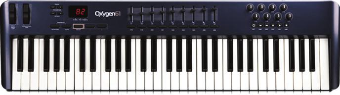 Oxygen 25 32-Key USB MIDI Controller 25 velocity-sensitive keys LED display Pitch bend and modulation wheels 9 assignable real-time controllers 8 knobs; 1 slider 5 function buttons Dedicated