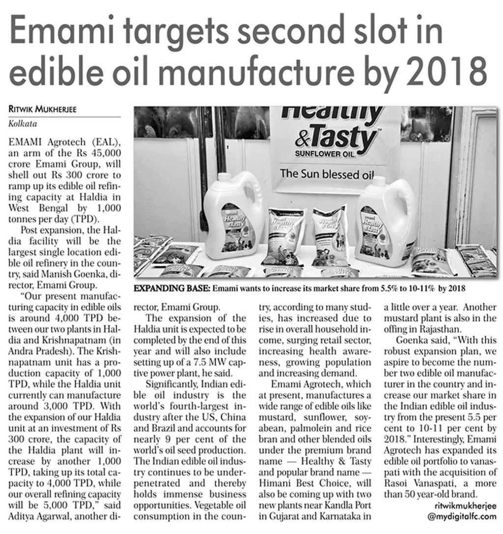 Publication Financial Chronicle Page No 1of 1 Bangalore Page 6 HEADLINE: EMAMI TARGETS SECOND SLOT IN EDIBLE OIL