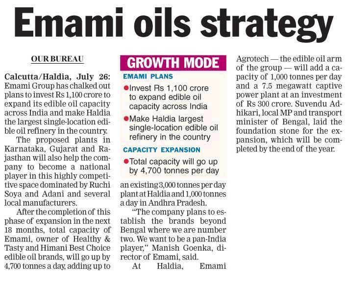 Publication The Telegraph Page No 1of 1 Page 12 HEADLINE: EMAMI OILS STRATEGY The
