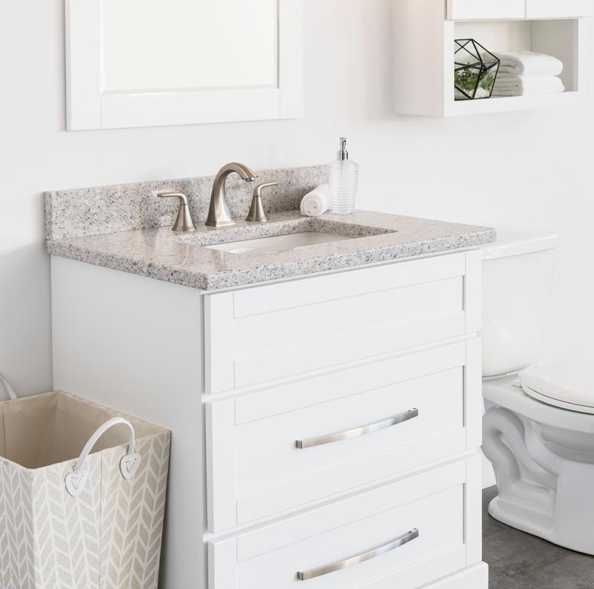 PAINTED CLASSIC COLLECTION 36" White Shaker vanity with Fusion Quartz top We achieve the smooth, uniform finish of our Painted Classic Collection by applying multiple coats of paint and sanding in