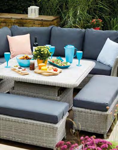 Monterey Modular Sofa Withsquare Ceramic Casual Dining Table With Firepit & 2 Benches RRP: 2919. SAVING: 720 OUR PRICE: 21.