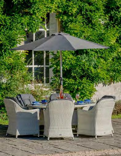 Monterey 175x120cm Elliptical Table with 6 Armchairs & Parasol RRP: 2054. SAVING: 555 OUR PRICE: 14.