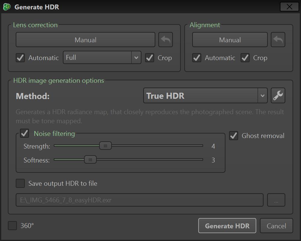 HDR generation options.