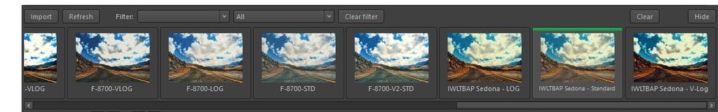 The LUT selector tool box shows thumbnails with the 3d LUTs applied. They are generated when the selector is shown.
