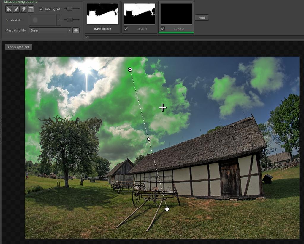 There is a special mode of painting available. When the "Intelligent" option is selected, the opacity of the brush depends on pixel values of the HDR image.