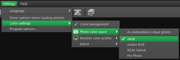 The Color Management is disabled by default (when the program is installed), but can be enabled by checking the option in the main menu: Color Settings Color Management.