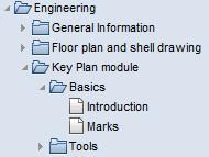 Engineering Tutorial Unit 3: Key Plan 113 Tools: Objective: Horizontal Mark Slab Mark Move Modify Lines Tip: Look in the Allplan help for basic information on the Key Plan module: Start by making