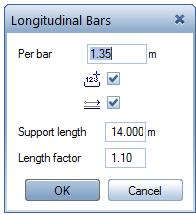 14 The procedure is the same as for the first stirrup. 15 Enter 1.35 for the length of the longitudinal bars, do not change the other settings and click OK to confirm.