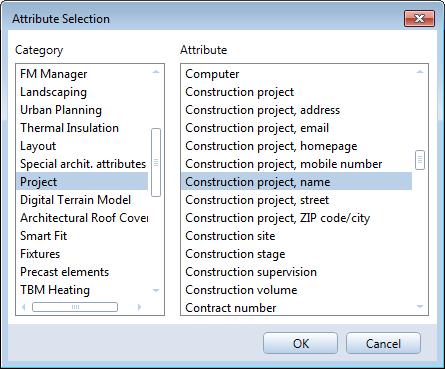 Engineering Tutorial Unit 5: Layout Output 275 10 Select the Project category, choose the Construction project name attribute and click OK to confirm.