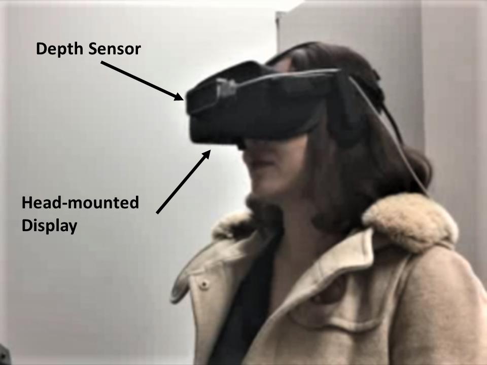 The remote user s wearable device: a head-mounted display with a depth sensor attached to its front side tracking the 3D structure of the user s hands including different finger joints and extract