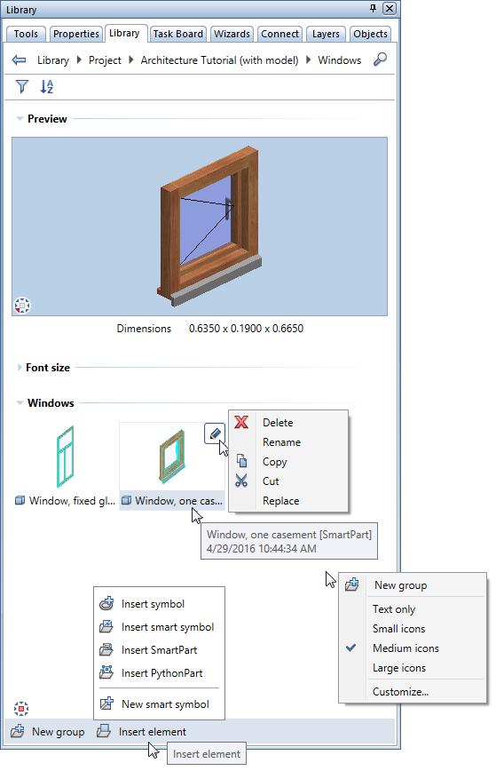 Architecture Tutorial Unit 5: SmartParts 281 Using View you can set a view for the preview. The view is independent of the view set in the viewport.