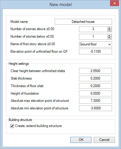 458 Creating the training project Allplan 2017 7 Make the following settings in the New model dialog box: Model name: Detached house Number of stories above 0.00: 2 Number of stories below 0.
