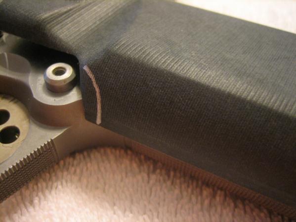 Pay attention to the shape of the frame and trigger guard. For a seamless fit, when you are done with the material removal, the shape of the grip will match the shape of the frame.