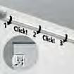 Using the clips, the picture rails may be mounted to the wall (minimum distance from the ceiling: 15 mm).