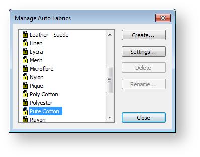 Fabrics & densities Manage fabrics In addition to the pre-defined auto fabric settings, you can create custom fabric settings