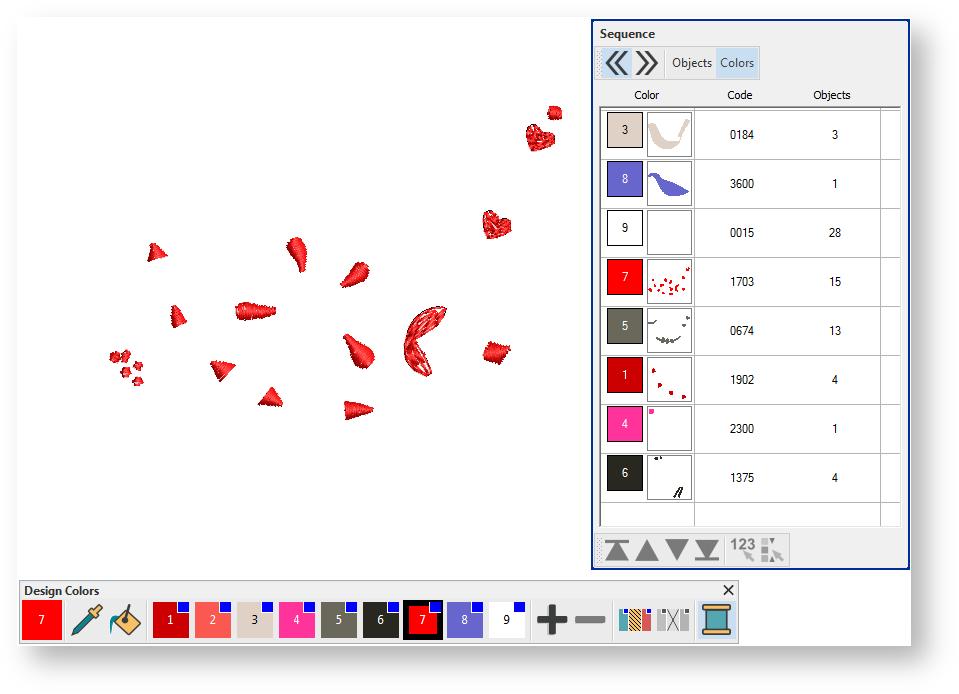Design colors Select the objects within the block you want to recolor, and choose a color from the Threads