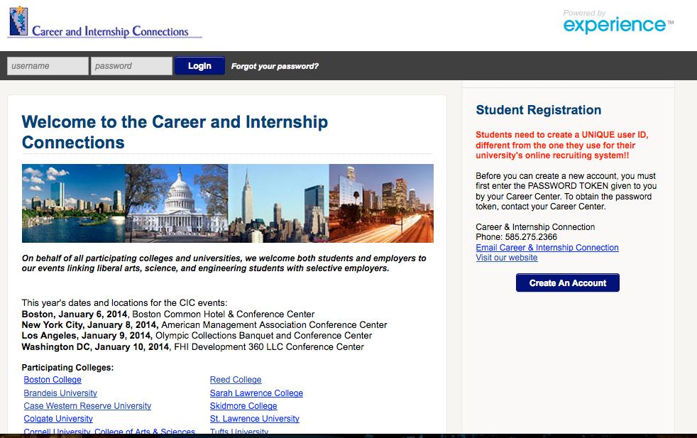CIC STUDENT REGISTRATION INSTRUCTIONS Step 1: Go to http://cic.experience.