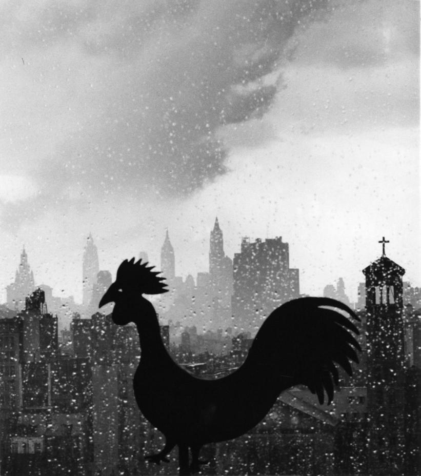 [actual size] Weather Vane and New York Skyline, September 19, 1952