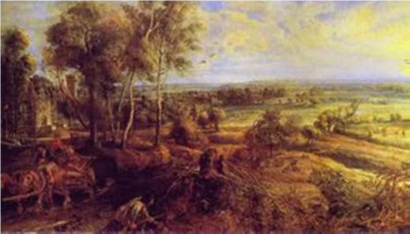 Rubens, Landscape with the Château Steen, 1636 The horizon is where the sky
