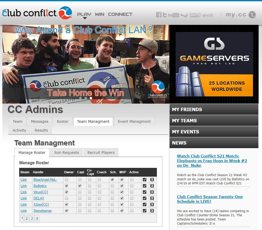 Team Management Links to the team members Club Conflict Profile and Steam Profile are available with one click.