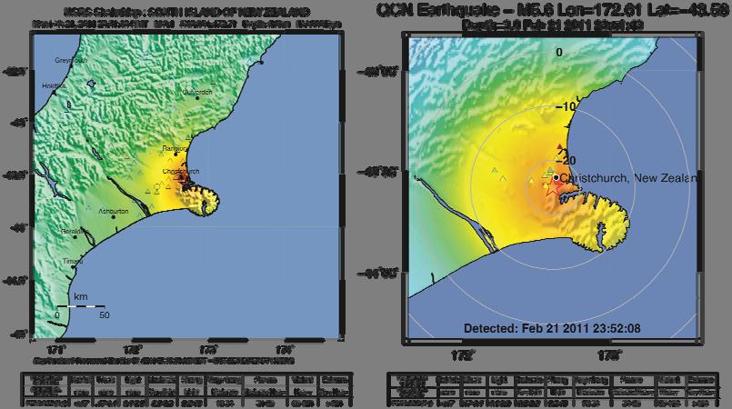 (Right) QCN shaking intensity estimate map produced 7 seconds after event origin Figure 3. From (Cochran et al.
