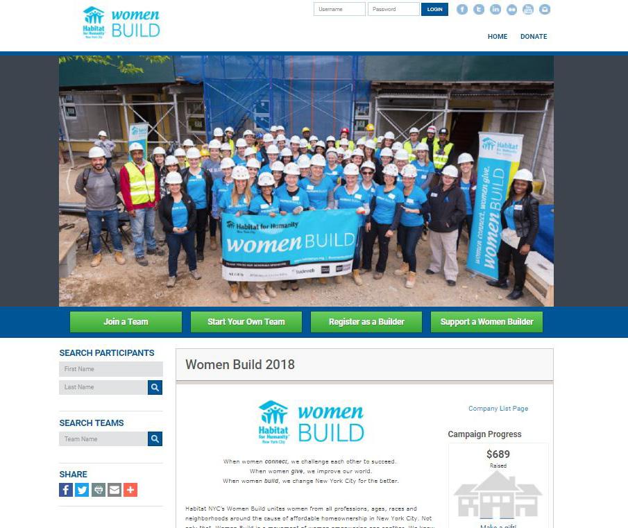 women give. Set Up Your Fundraising Page To sign up for Women Build or make a donation to support our Women Builders, visit events.habitatnyc.org/ WomenBuild2018.