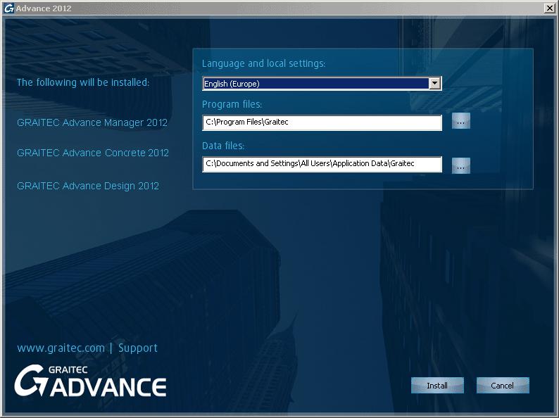 In the next dialog box, select the interface language and the local settings for each installed application and click <OK>.