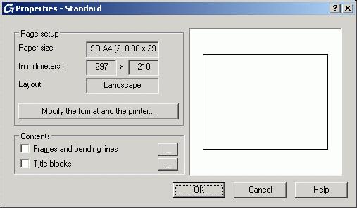 The layout properties dialog box appears. To add a title block or to modify the formatting, click Modify.