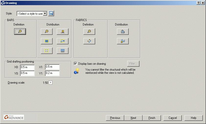 Instructions In the Drawing dialog box, the reinforcement representation