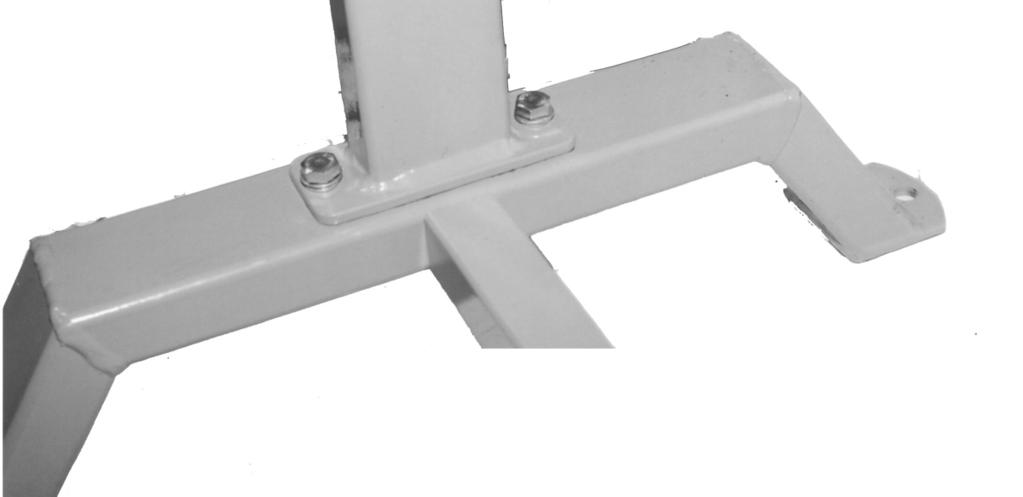Figure 1 Table Support (2) Leg (1) Bolts (4), Washers (10) Spring Washers (9) and Nuts (7) (not visible) 2. Attach Table Support (2) to Leg (1).