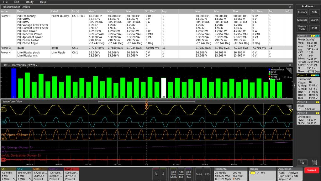 Datasheet Power analysis The 6 Series MSO has also integrated the optional 6-PWR power analysis package into the oscilloscope's automatic measurement system to enable quick and repeatable analysis of