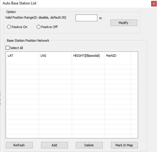 Figure 2.12 Auto Base Station List interface 3) Fill the valid position range, check PosAve On, and click [Modify].