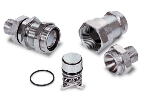 Hexagon shaped sleeve Positive sealing Flat-face valves Wide range of brazed and threaded adaptors in Neoprene, HNBR, Viton or EPDM In the picture Series RF 08 F N RF 08 M N Springs in stainless
