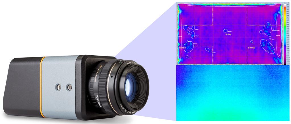 Figure 8 - A photometric imaging system captures the entire display area in a single two-dimensional image for analysis (actual measurement images shown in false color to represent luminance values).