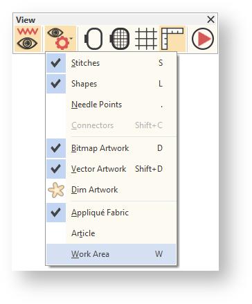 Work areas With the design or artwork selected, click the Auto Center tool and press <Enter> to center it in the work area. Activate work area Use View > Show Design to show or hide design elements.