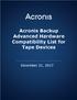 Acronis Backup Advanced Hardware Compatibility List for Tape Devices