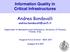 Information Quality in Critical Infrastructures. Andrea Bondavalli.