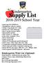 Kindergarten. Supply List School Year