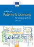 Analysis of. Patents & Licencing. for European policies. Research and Innovation