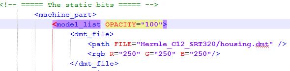 All machine parts, that are included in such <model_list OPACITY="10"> have the same transparency.