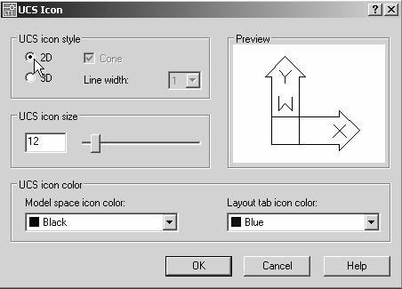 1-16 AutoCAD LT 2007 Tutorial Changing to the 2D UCS Icon Display In AutoCAD LT 2007, the UCS icon is displayed in