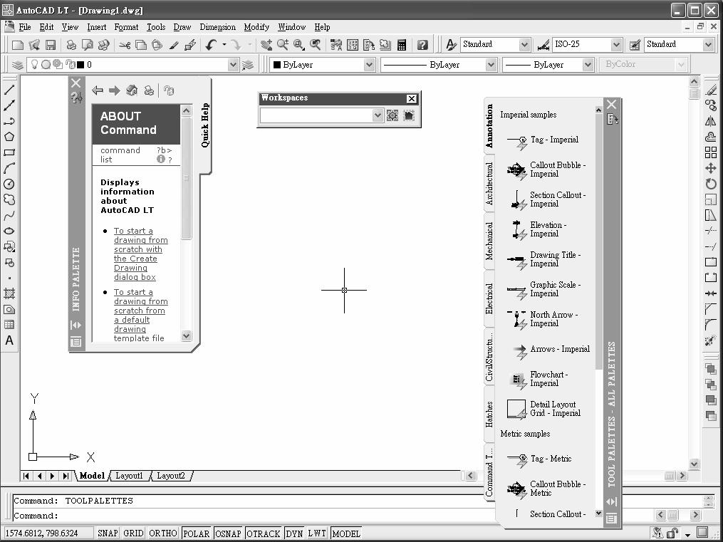Geometric Construction Basics 1-3 Note that AutoCAD LT automatically assigns generic names, Drawing X, as new drawings are created.