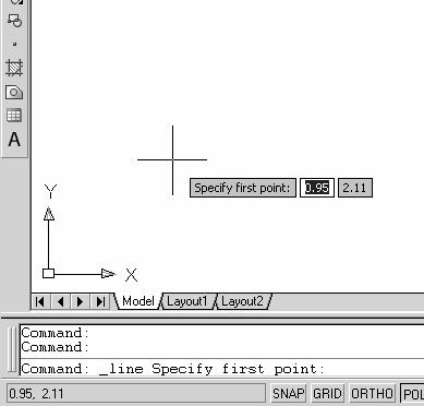 1-8 AutoCAD LT 2007 Tutorial 7. We will start at a location near the bottom of the graphics window. will be point 1 of our sketch. cursor, which are dynamically 8.