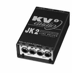 JK2 Features JK2 - part number KVV 987 217 JK2 - Stereo DI BOX - Line Driver The JK2 features two 1/4" jack inputs with parallel monitor outputs as well as RCA inputs.