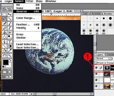Use the Magic Wand to select the background of the Earth Laye,r adjusting tolerance as needed.