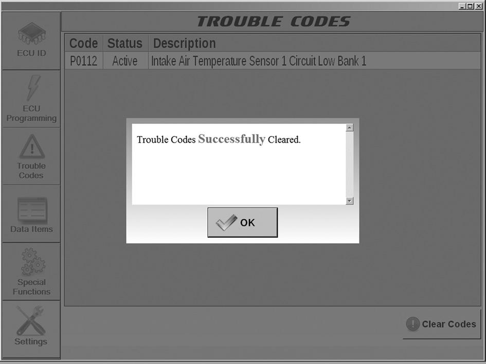 5.5 Screen trouble codes 5.5. Clearing historic trouble codes The notebook is connected to the engine and the ignition is on. Click on "Trouble Codes".